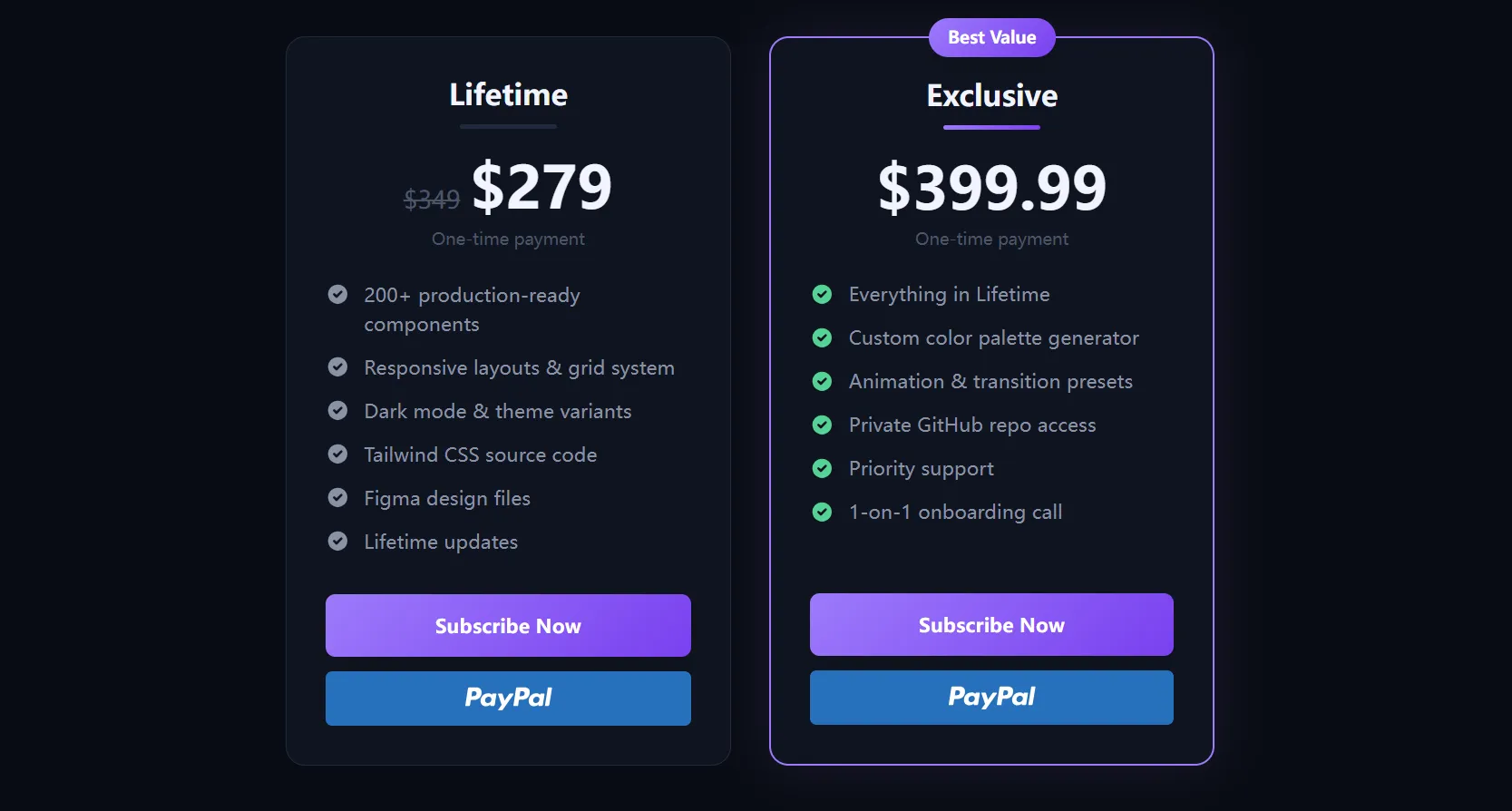 Lifetime pricing page